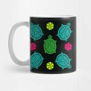 Groovy Peace Turtle Pattern Black Background Mug